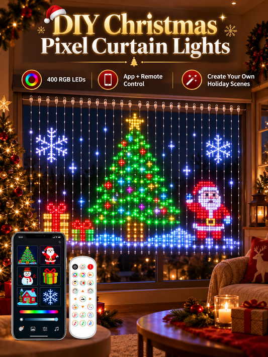 Petmoriqo 🎄 DIY Christmas Pixel Curtain Lights – App-Controlled 400 LED Animated Display