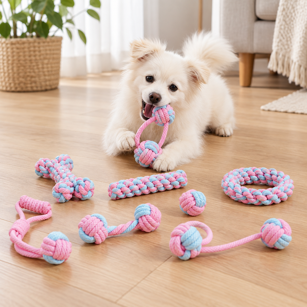 Pastel Cotton Rope Dog Toy Set