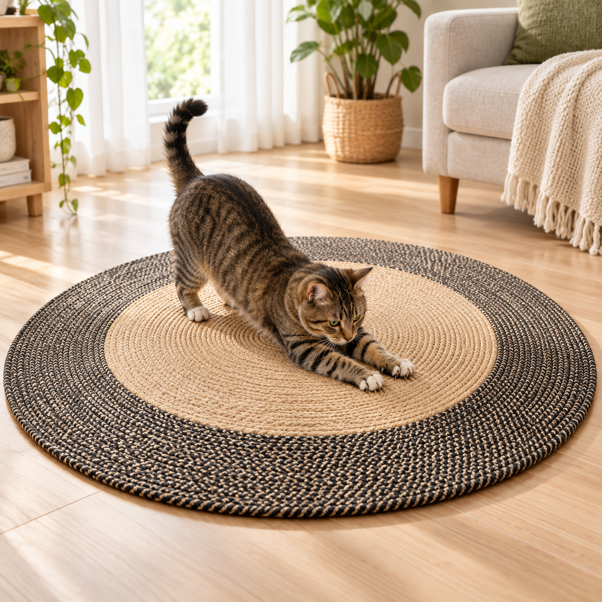 Round Woven Cat Scratcher Rug