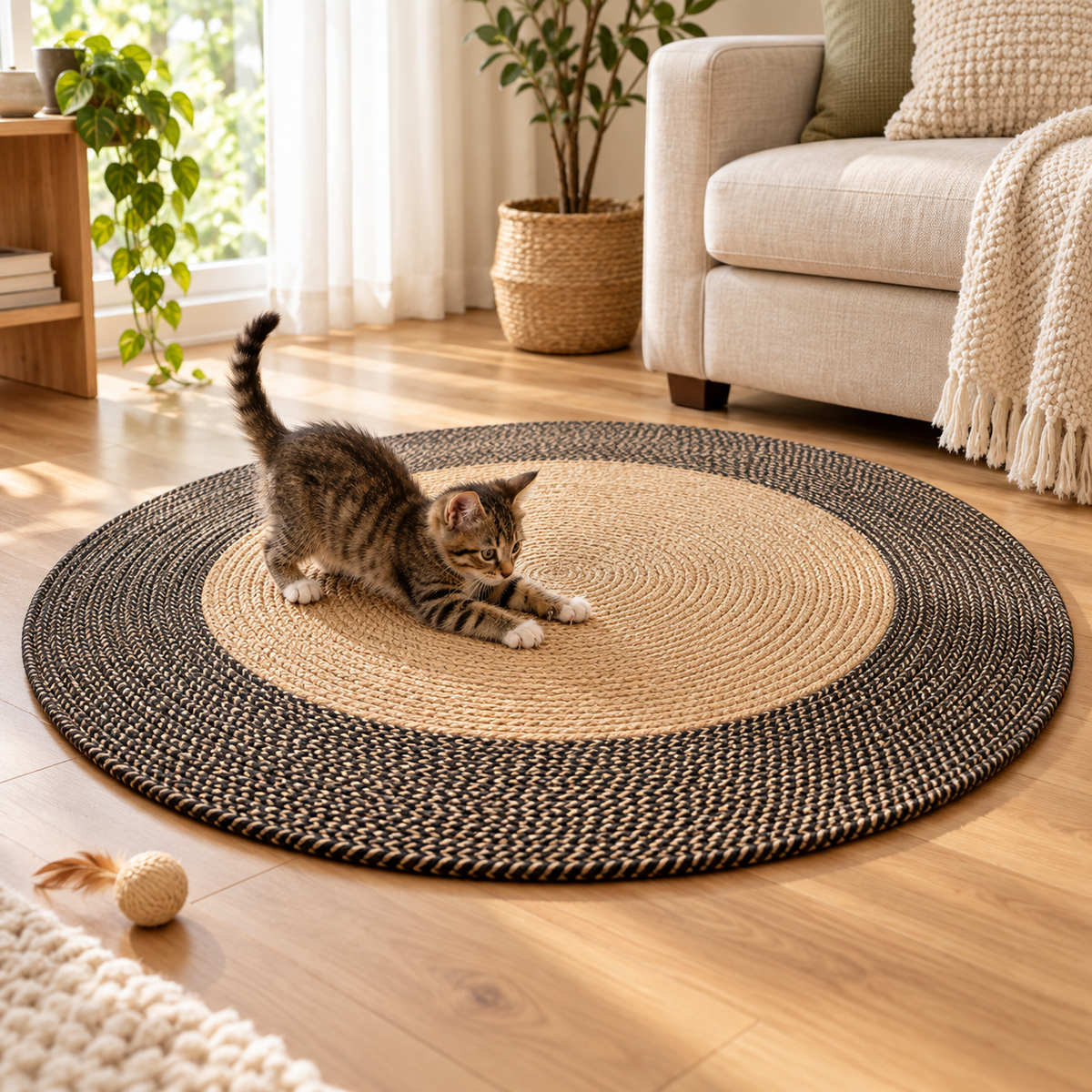 Round Woven Cat Scratcher Rug
