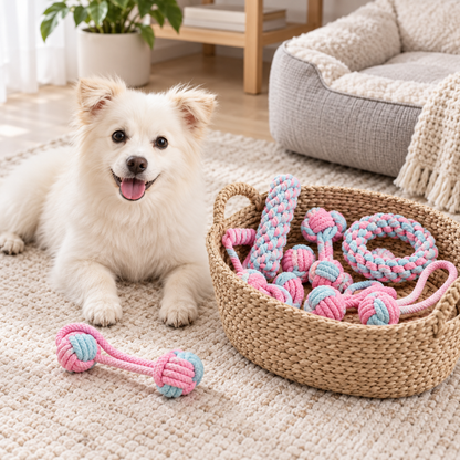 Pastel Cotton Rope Dog Toy Set