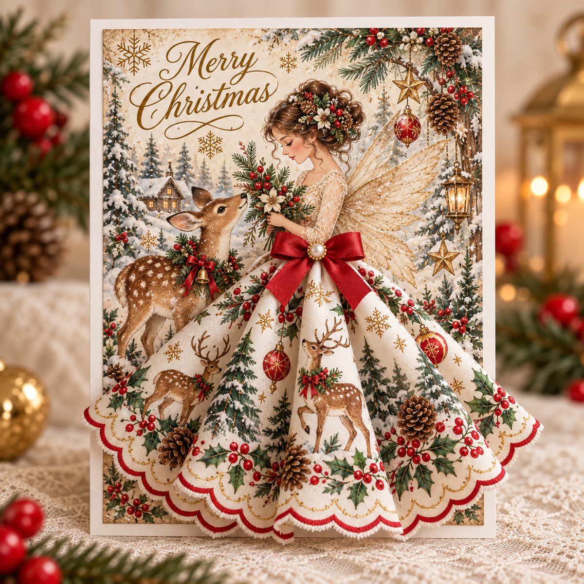 3D Christmas Angel Greeting Card, Deer