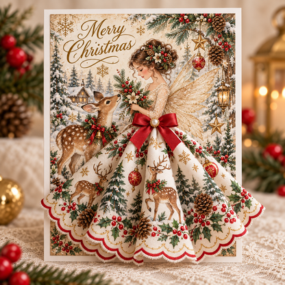 3D Christmas Angel Greeting Card, Deer