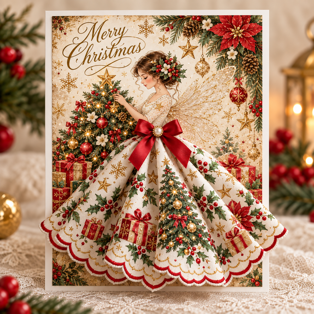 3D Christmas Angel Greeting Card, Christmas Tree