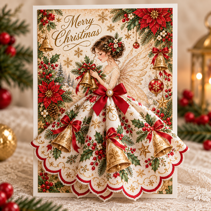 3D Christmas Angel Greeting Card, Christmas Bell