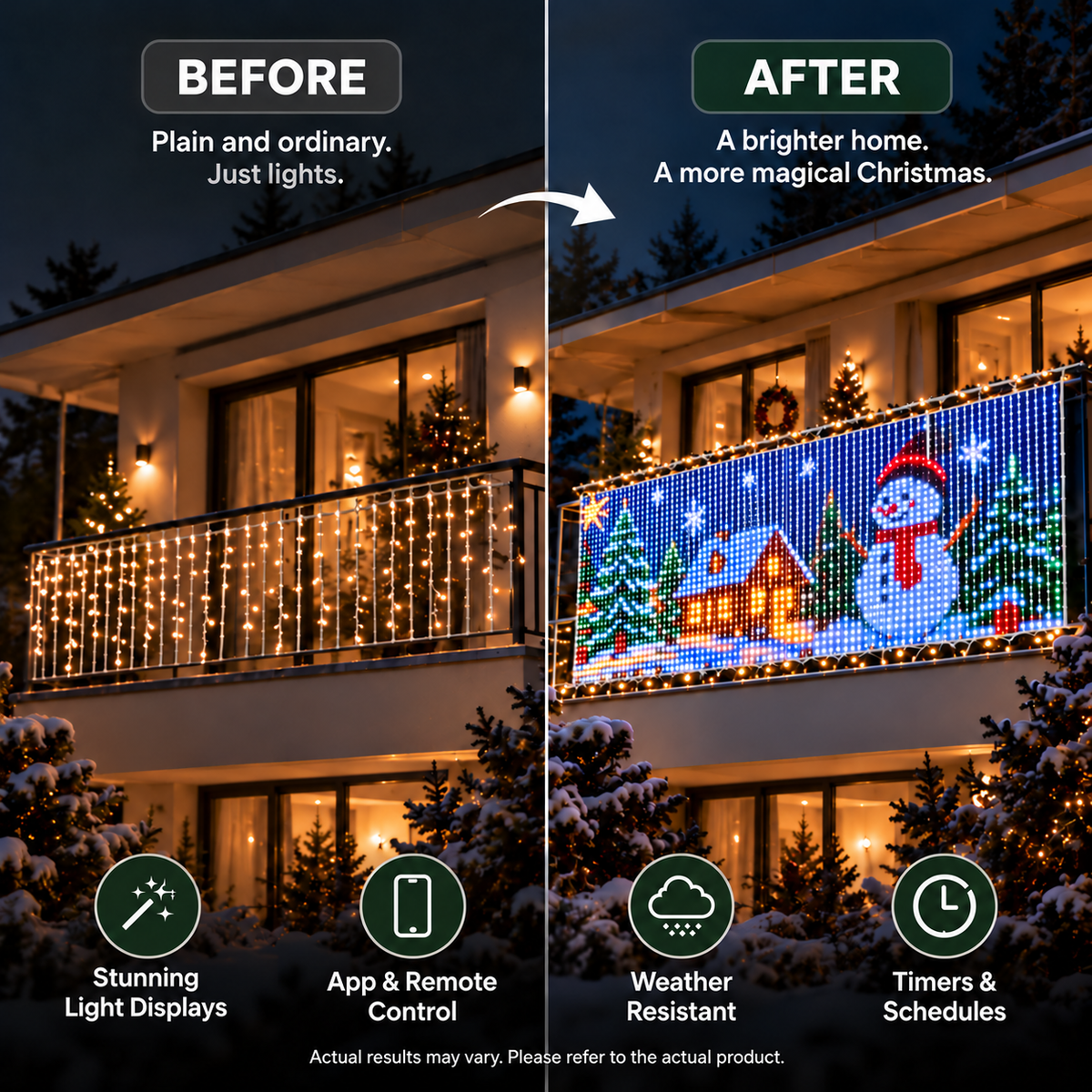Smart Animated Christmas Balcony Curtain Lights view 5