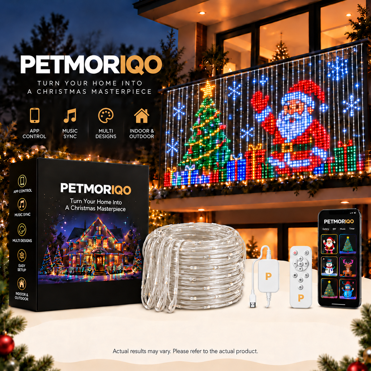 PETMORIQO Smart Animated Christmas Balcony Curtain Lights view 1