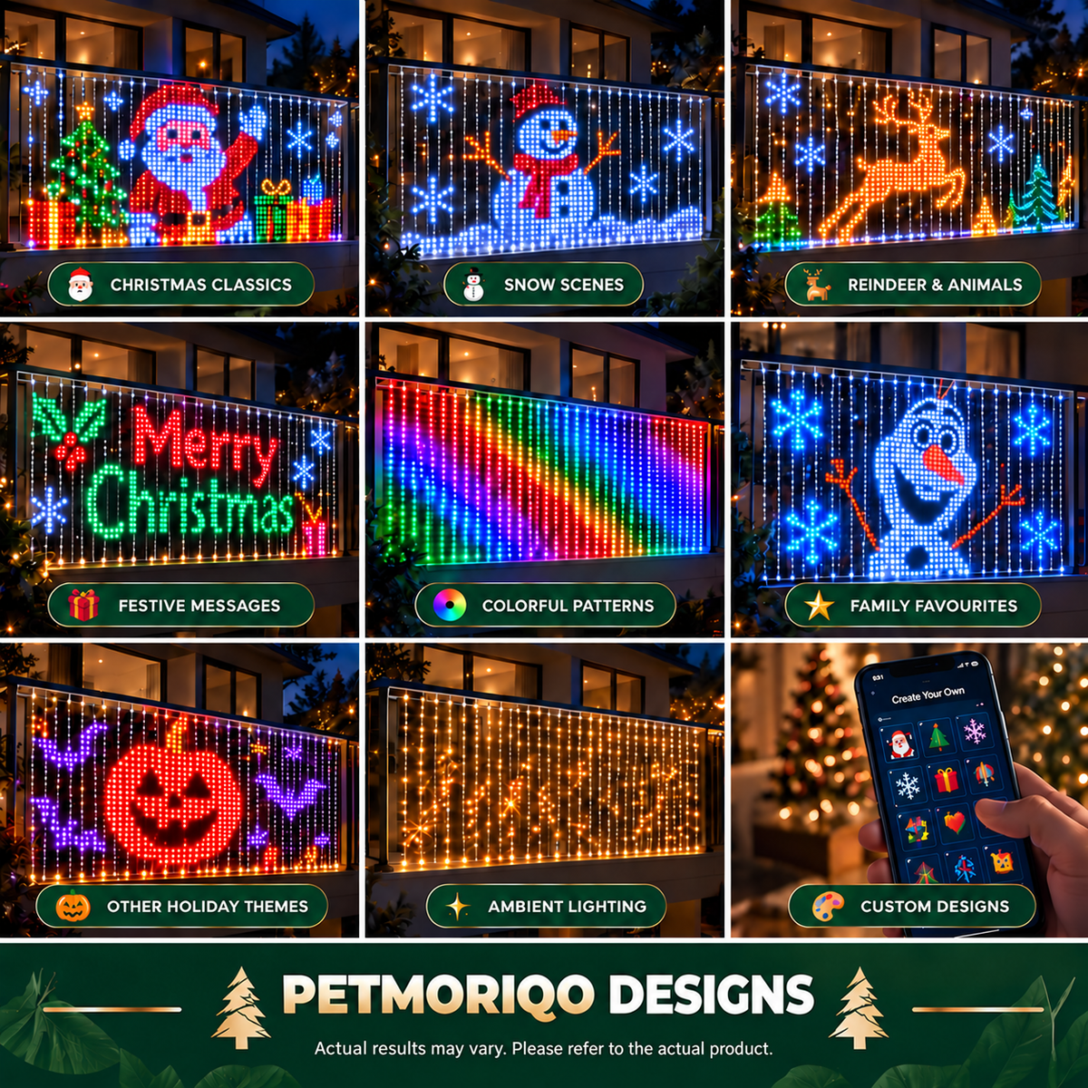 PETMORIQO Smart Animated Christmas Balcony Curtain Lights view 2