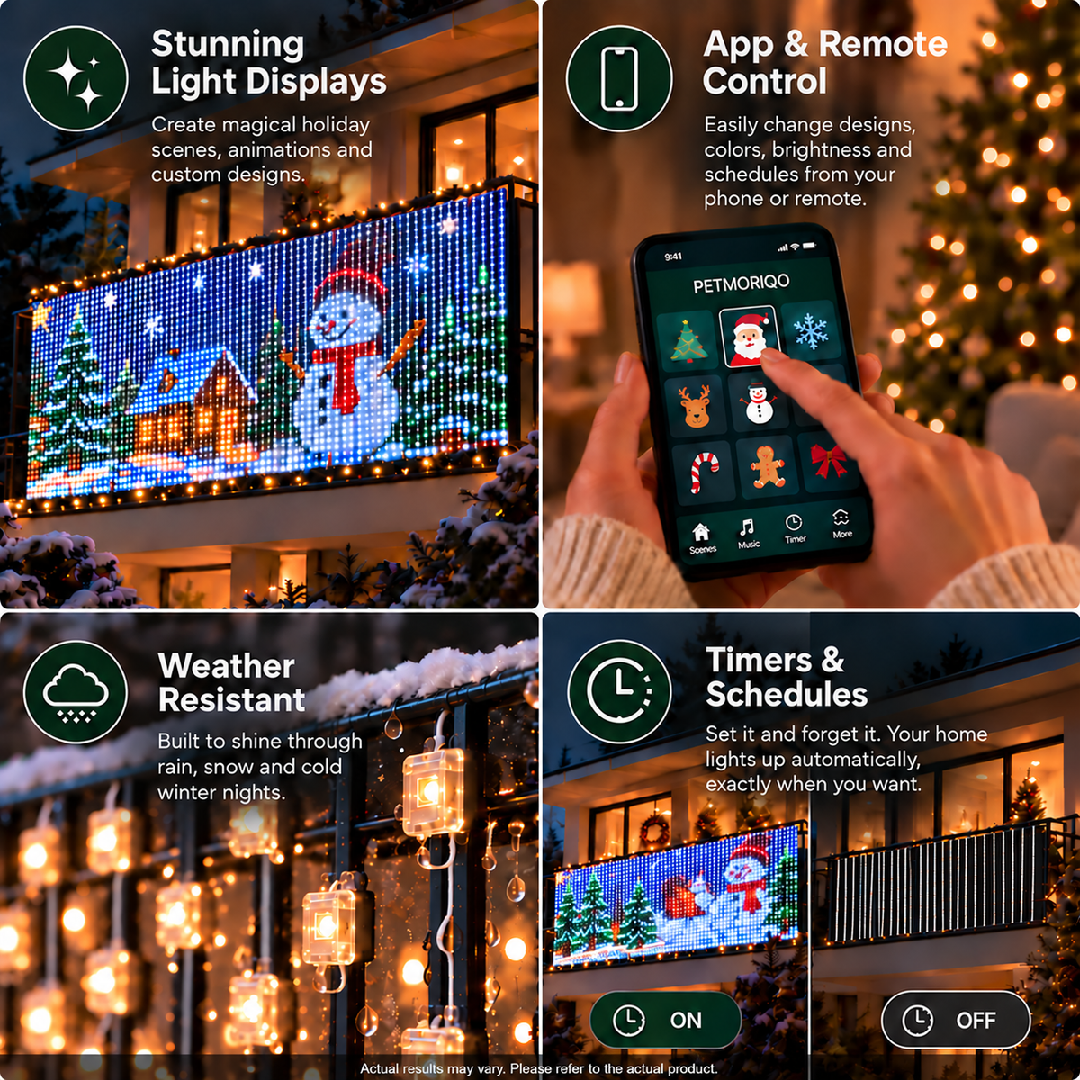 PETMORIQO Smart Animated Christmas Balcony Curtain Lights view 4