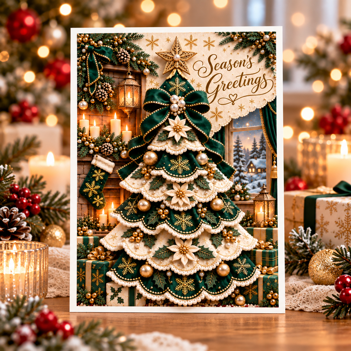 3D Christmas Tree Greeting Card, Green front