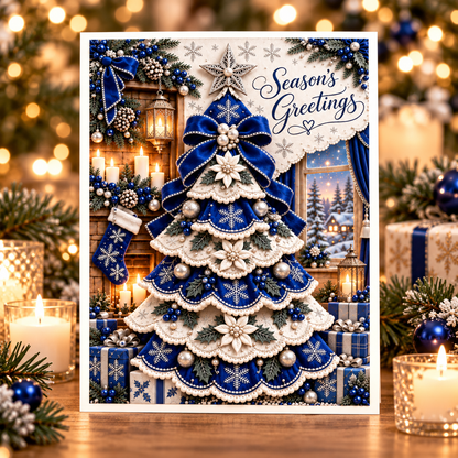 3D Christmas Tree Greeting Card, Blue front