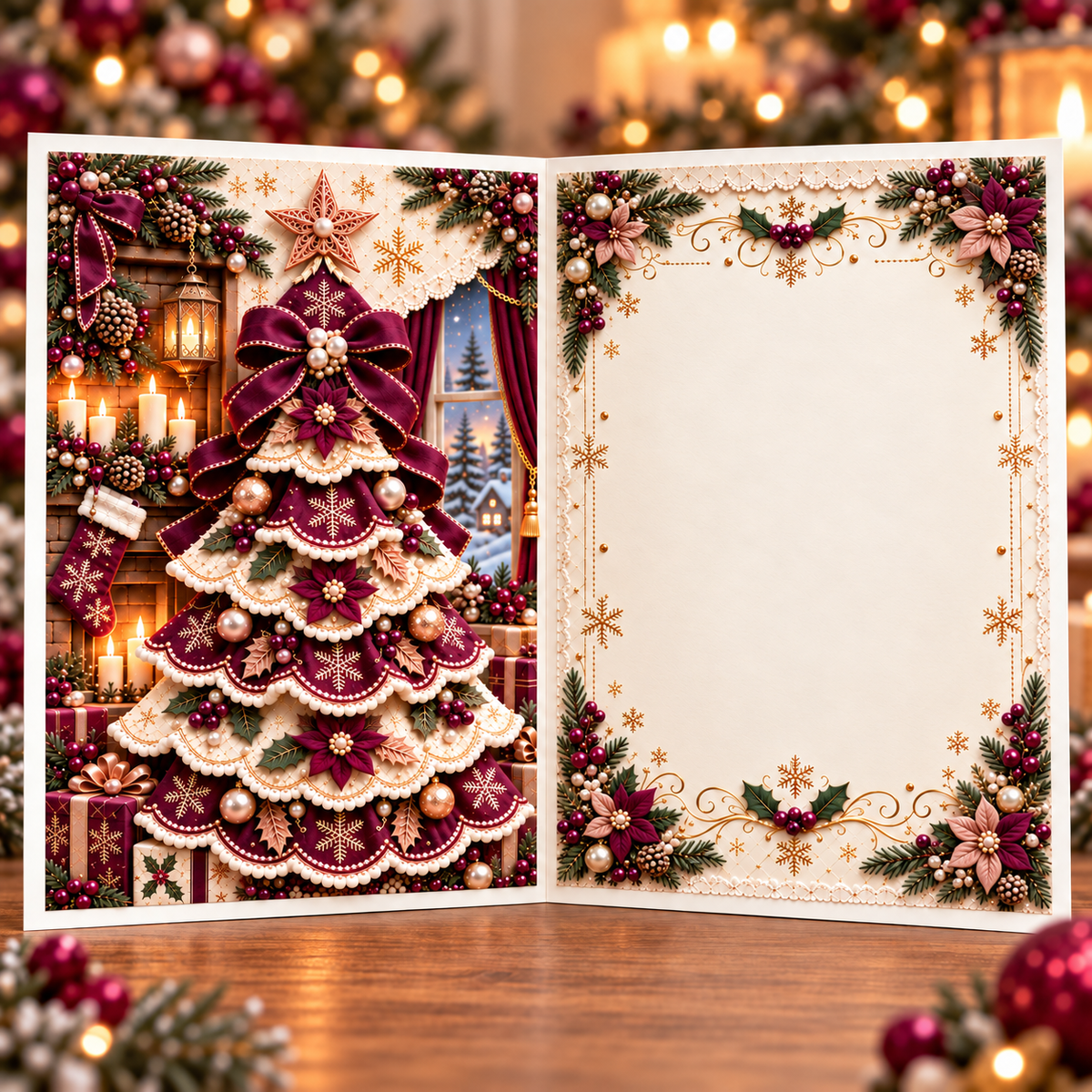 3D Christmas Tree Greeting Card, Purple inside