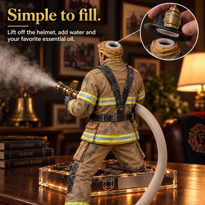 🚒 The Hero's Stand: Detailed Firefighter Aroma Diffuser & Humidifier | Remote Control & LED Base ✨