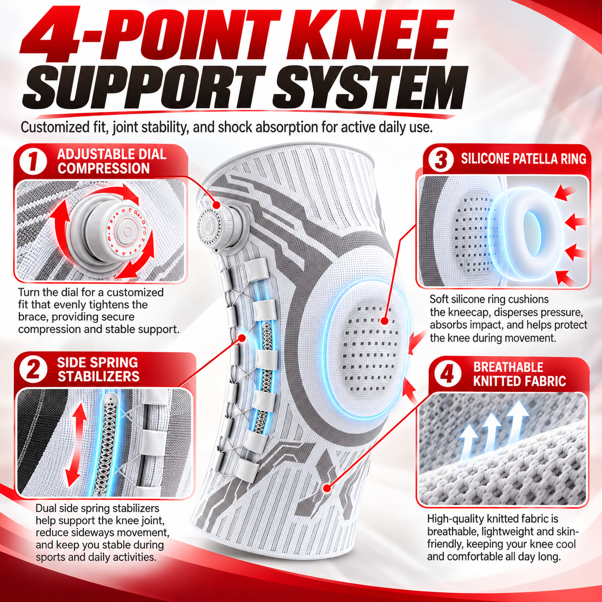 🦵Dial-Adjustable Sports Knee Brace with Alloy Spring Support🛡️